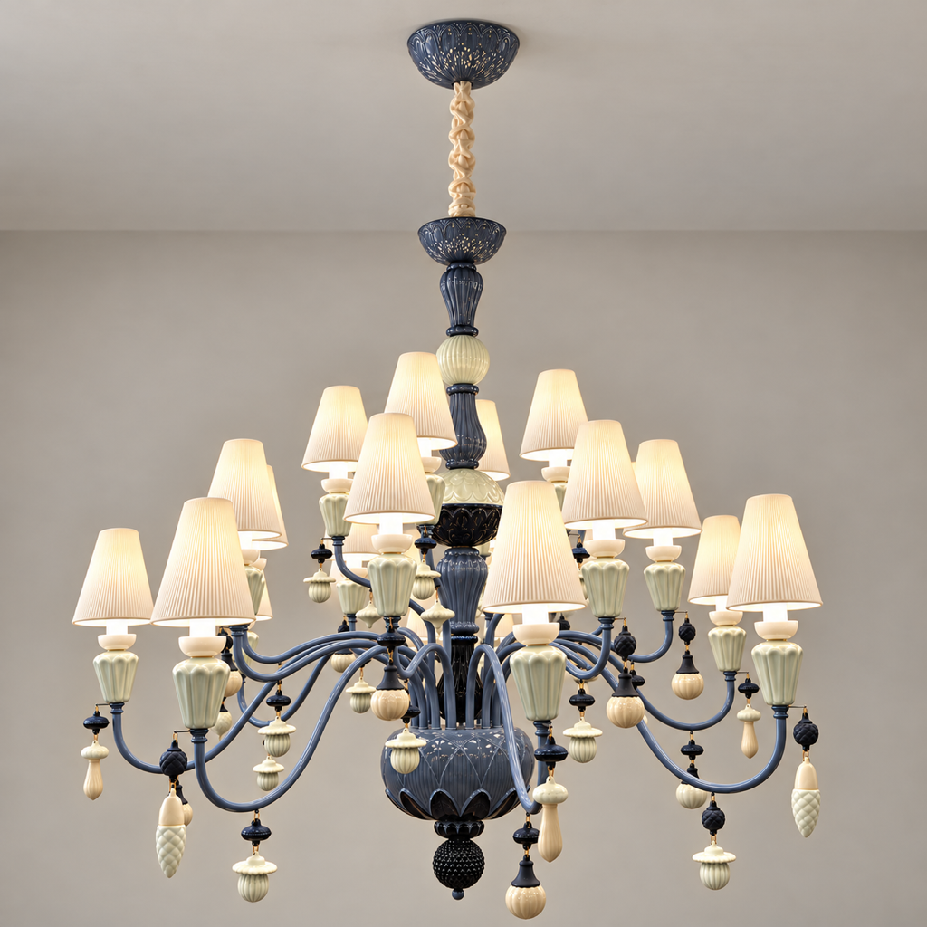 Mirevelle blue-gray botanical ceramic chandelier – hero – media 1