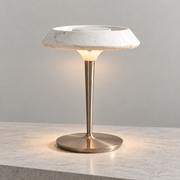 Solvenne Carrara white marble table lamp on a warm neutral surface