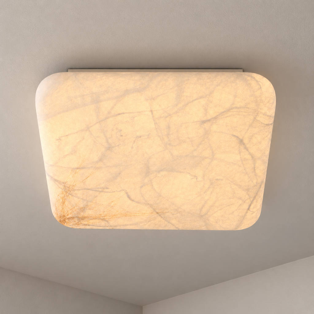 Square mulberry silk and hemp flush ceiling light