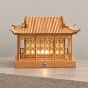 Pavilume natural pine rain pavilion rechargeable table lamp in a warm interior