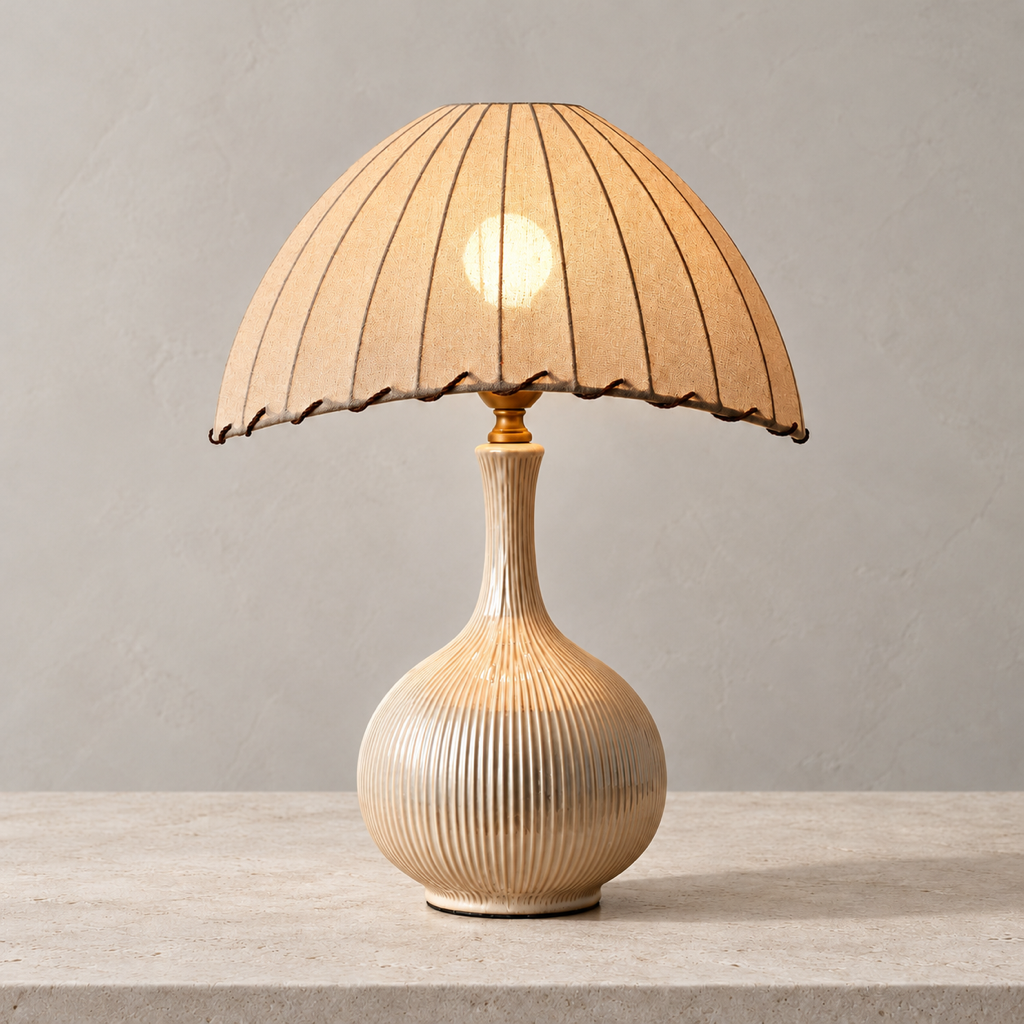 Taoyun Pearl Glaze ribbed ceramic table lamp in a warm refined interior