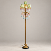 Carins Pleated Marble Floor Lamp on a warm greige background; Four head mint green crystal floor lamp