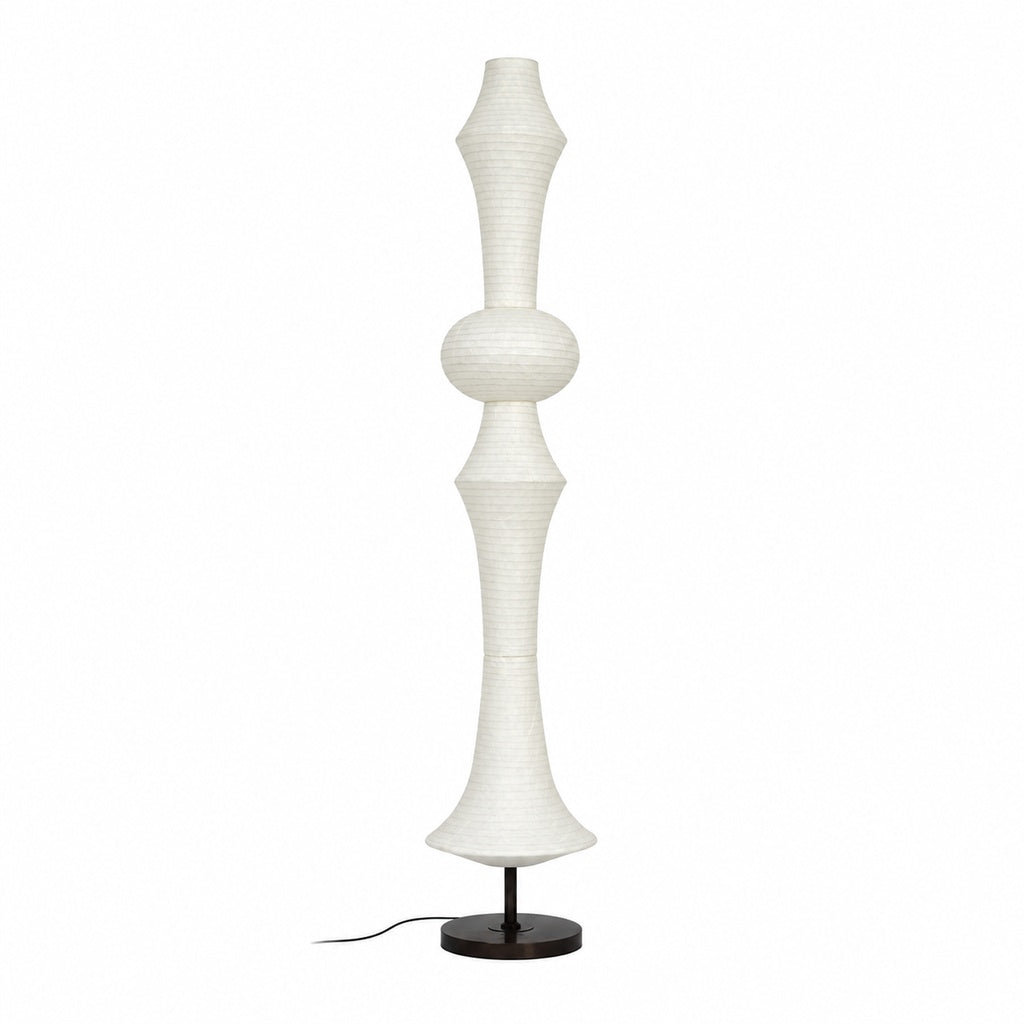 ARDEN LUME Orlithane mulberry silk floor lamp, Design A, switched off, complete fixture on white background.