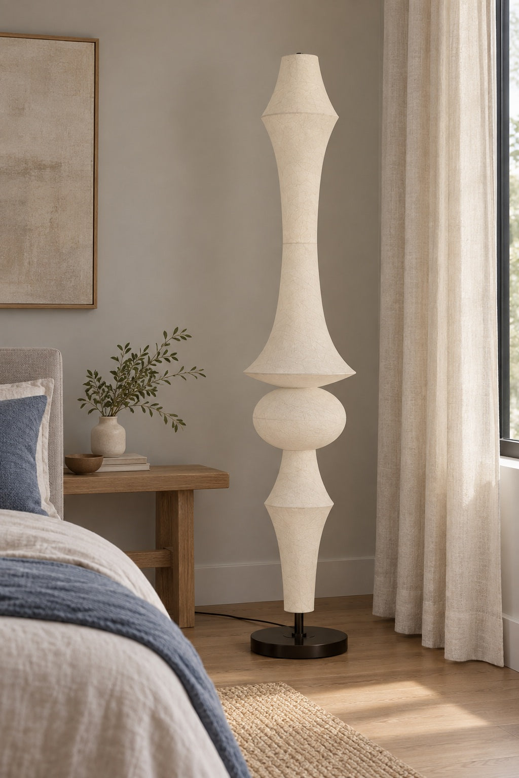ARDEN LUME Orlithane mulberry silk floor lamp, Design E, switched off, interior lifestyle scene.