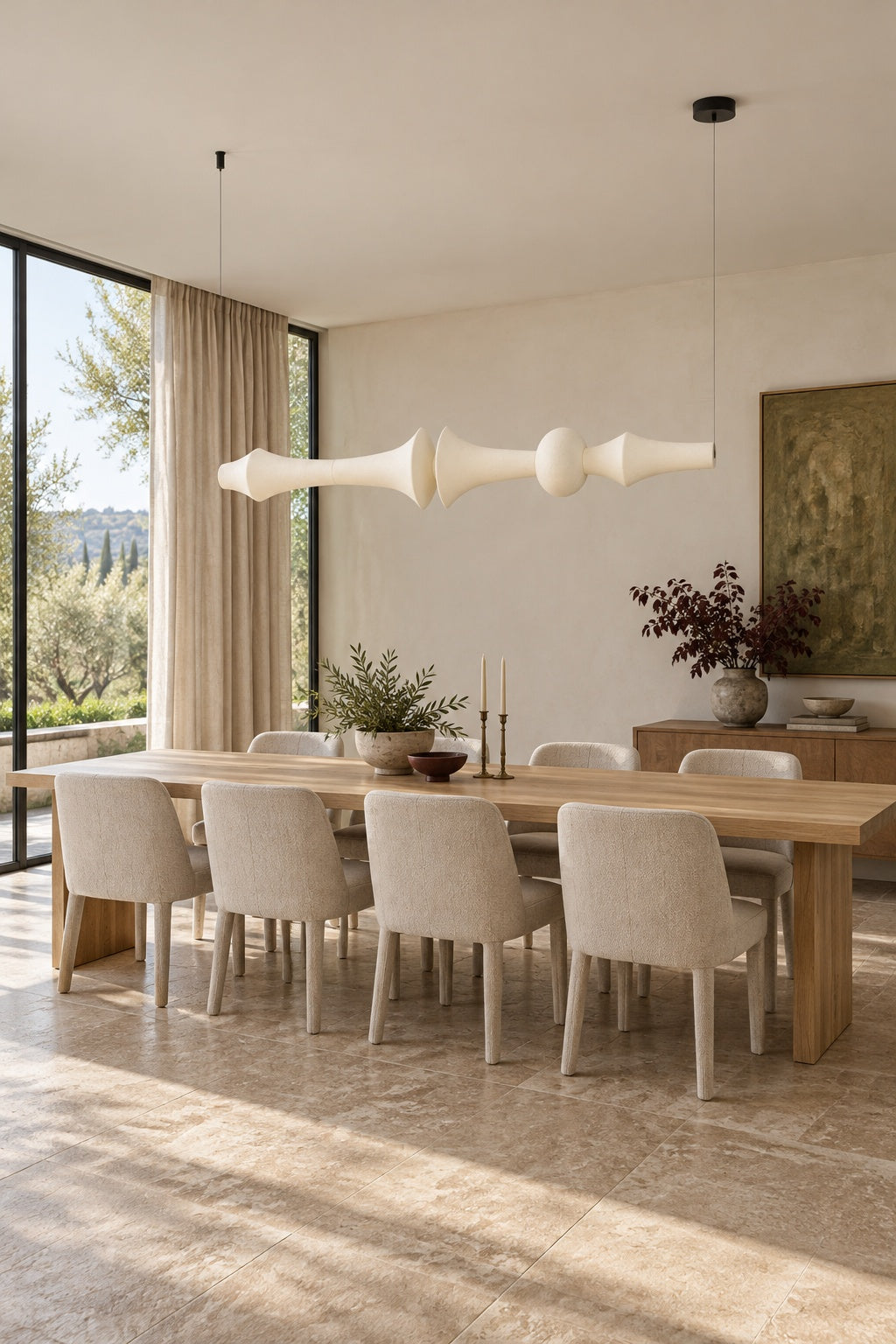 ARDEN LUME Orlithane horizontal pendant, Design F, dual end suspension, switched off, white silk, daylight interior scene