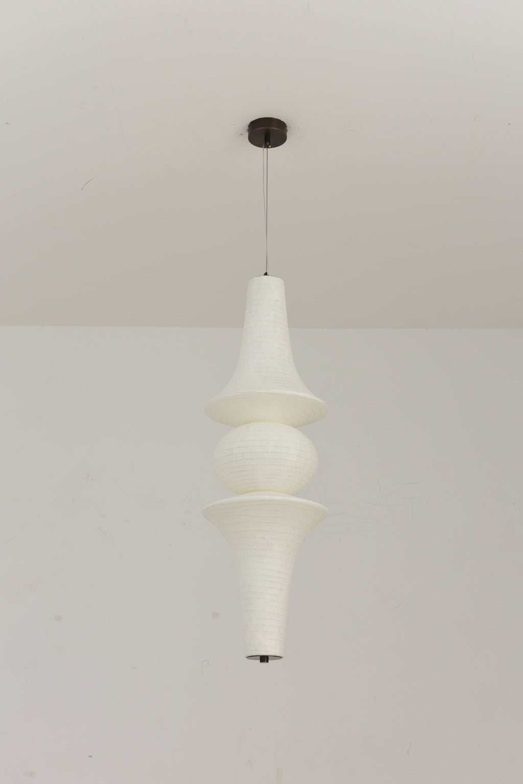 Orlithane design C sculptural mulberry silk pendant light, actual product photograph, light off
