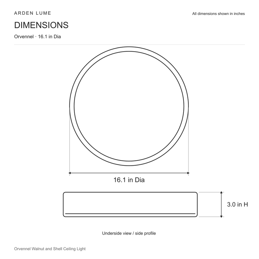 Orvennel 16.1 inch diameter by 3.0 inch high ceiling light dimension diagram
