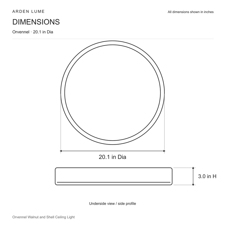 Orvennel 20.1 inch diameter by 3.0 inch high ceiling light dimension diagram