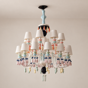 Pastel Ceramic Double-Tier Chandelier — 22-light double-tier hero on a light warm beige background