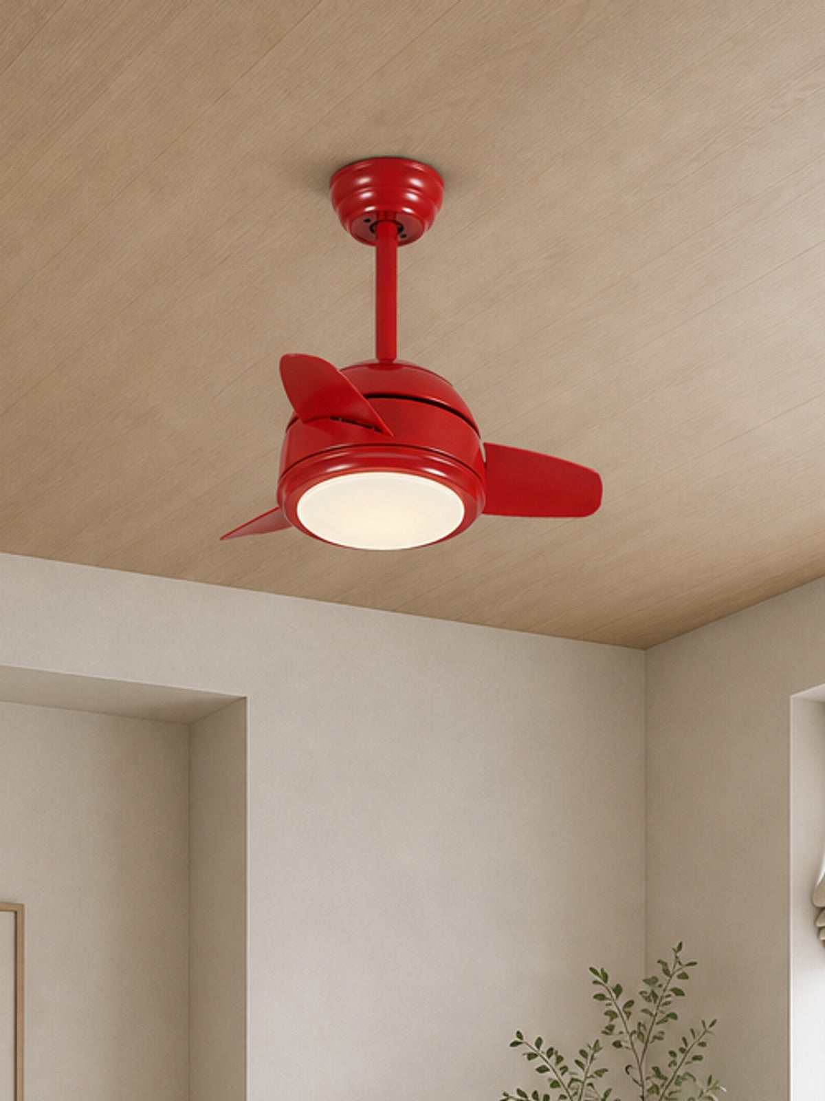 Red Compact Ceiling Fan with Light - FAN930-02 — desktop collection card lifestyle image