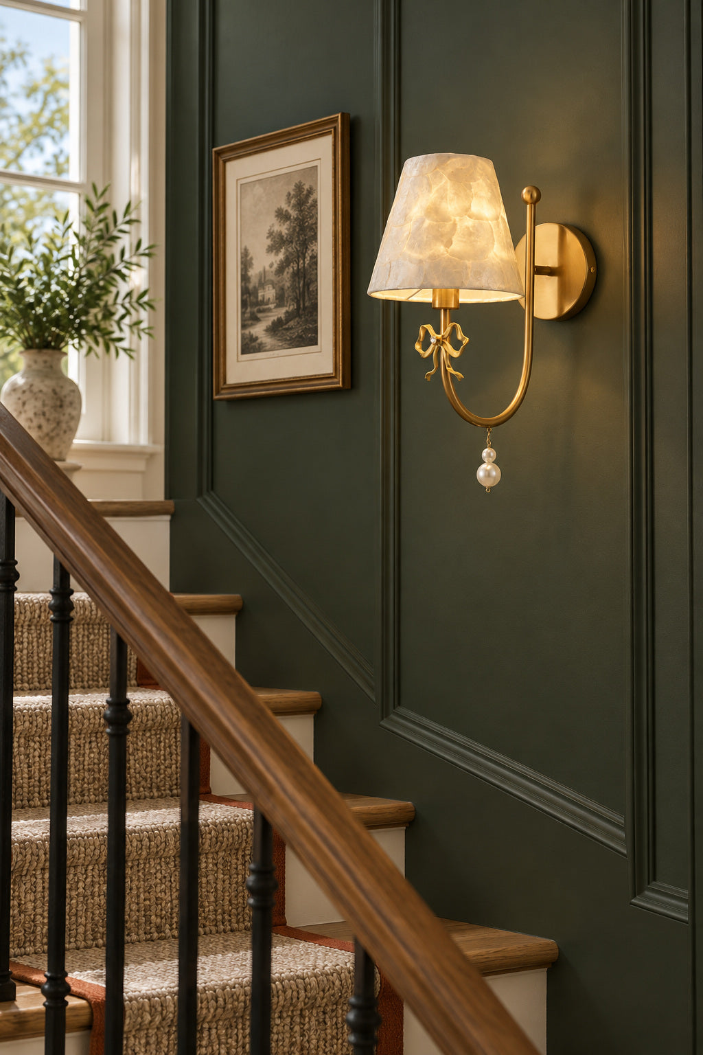 Rosnacre shell bow wall sconce - green stair on