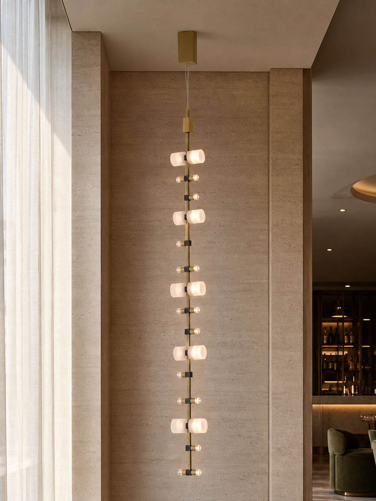 Royal Brushed Copper Vertical LED Pendant Light — desktop collection card lifestyle image