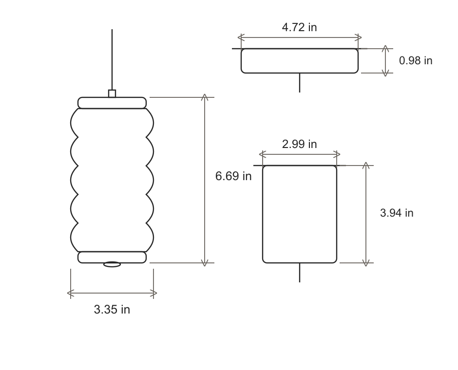 Ruvellune Small dimension diagram in inches