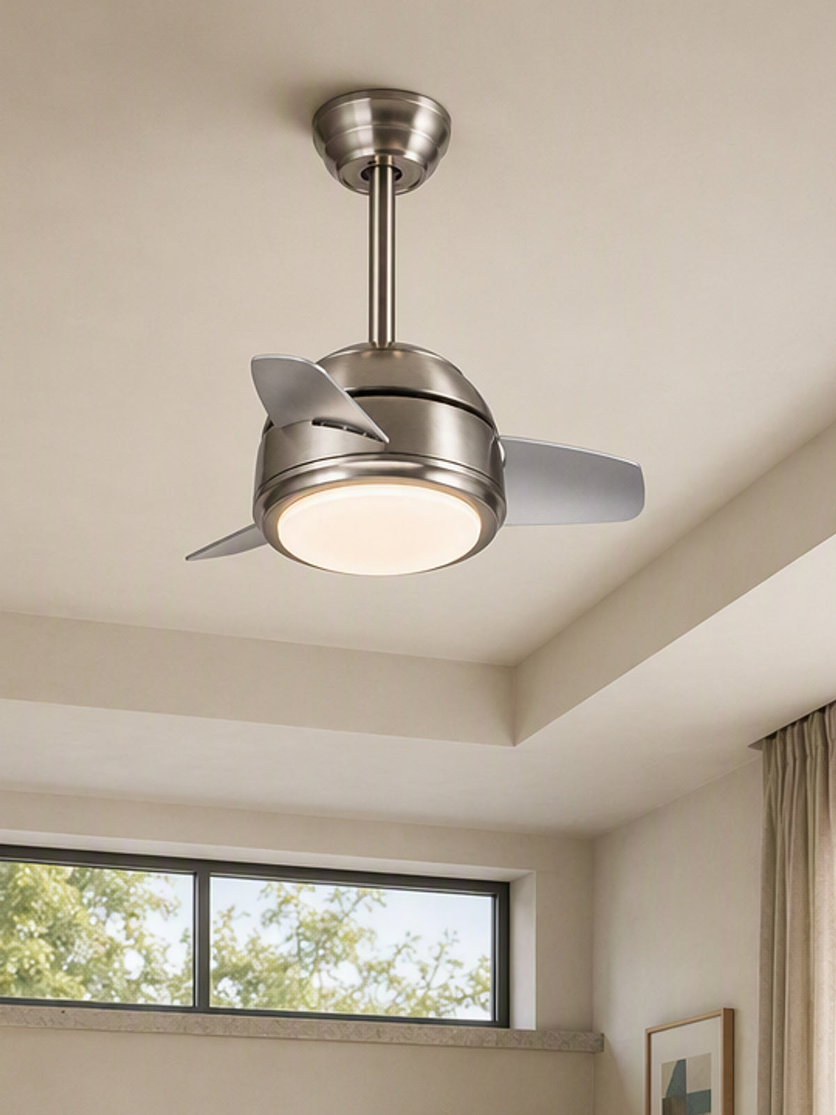 Satin Nickel Compact Ceiling Fan with Light - FAN930-04 — desktop collection card lifestyle image
