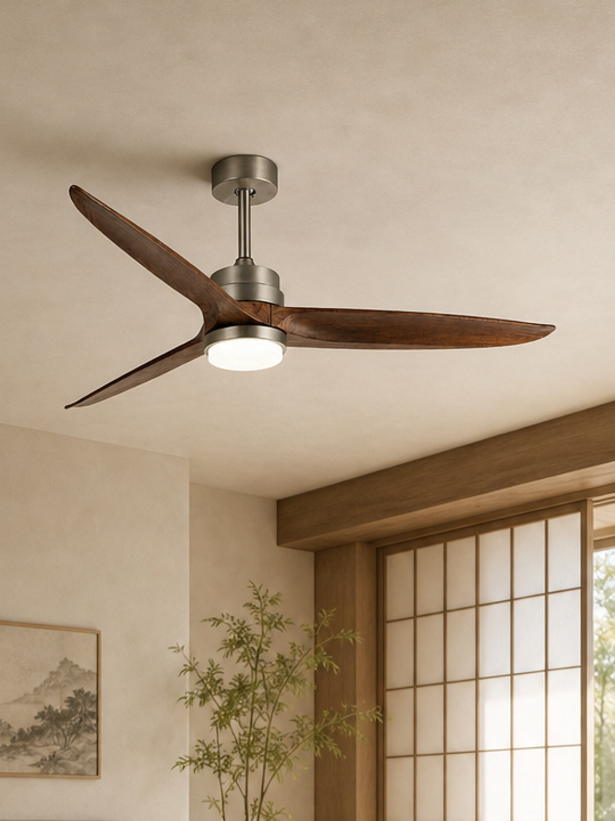 Satin Nickel and Dark Walnut Ceiling Fan with Light - FAN926-A-01 — desktop collection card lifestyle image