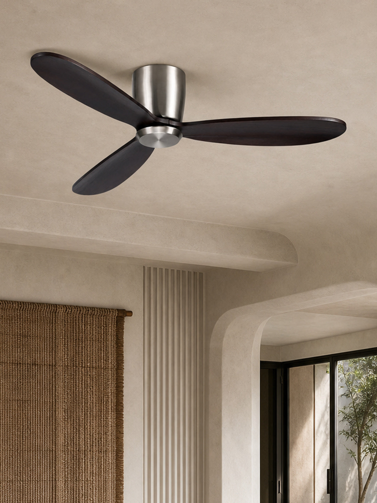 Satin Nickel and Dark Walnut Low-Profile Ceiling Fan - FAN923-A-03 — desktop collection card lifestyle image