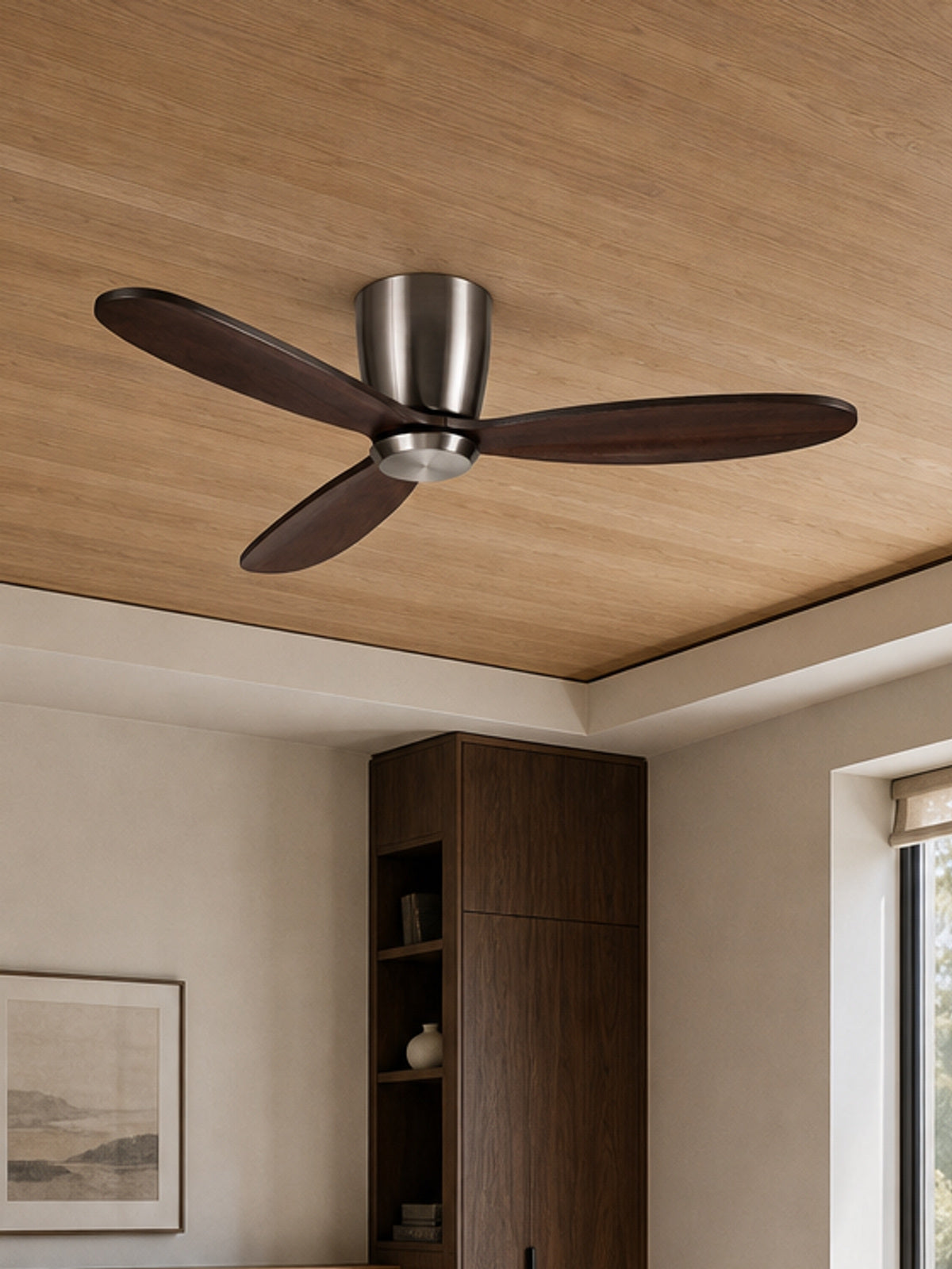 Satin Nickel and Walnut Low-Profile Ceiling Fan - FAN923-A-02 — desktop collection card lifestyle image