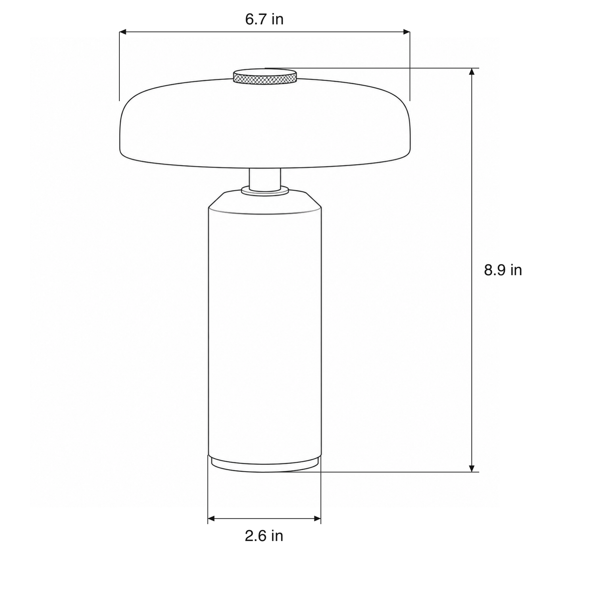 Tavellen table lamp dimension diagram: shade diameter6.7in, overall height8.9in, base diameter2.6in
