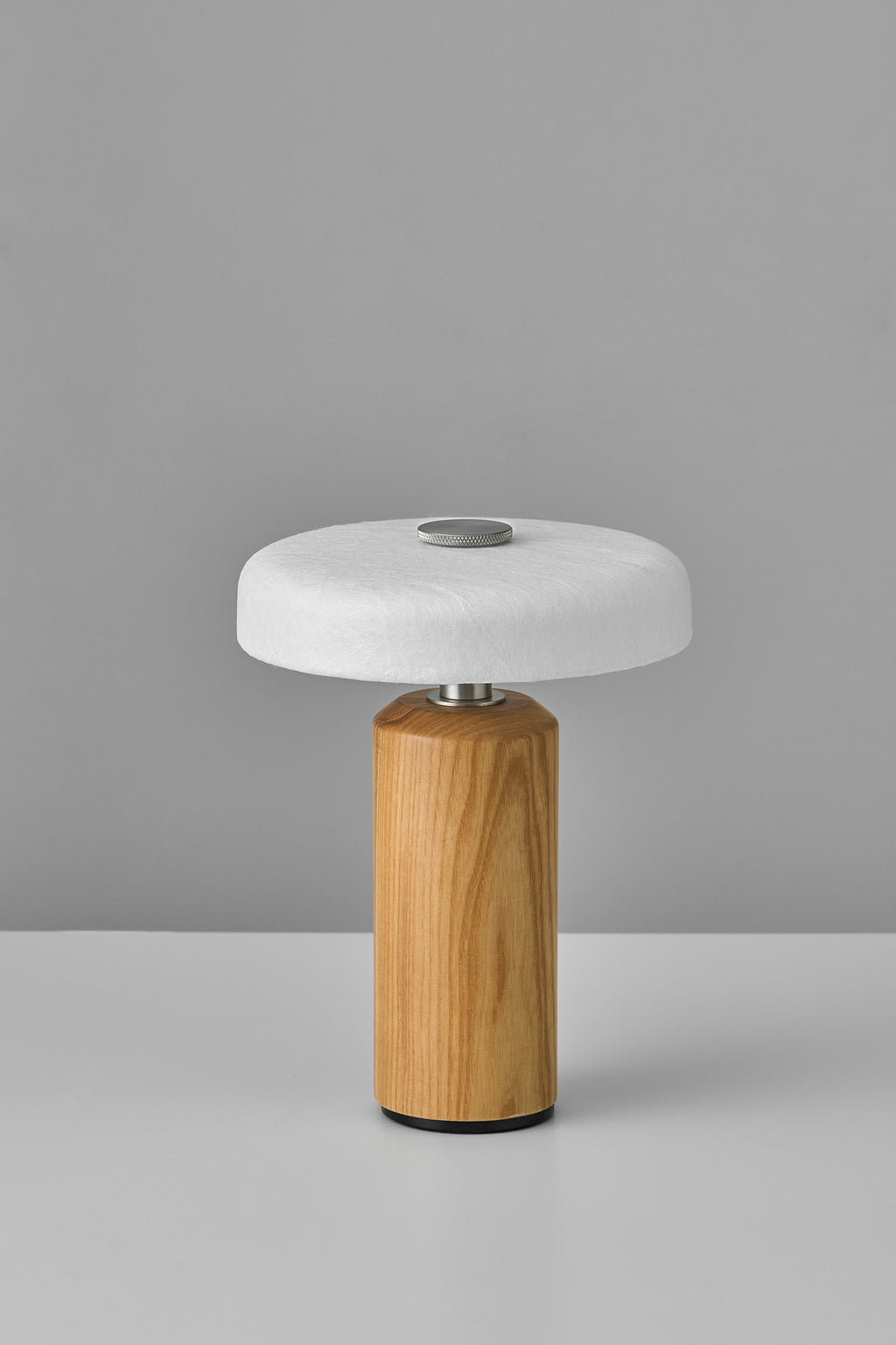 Tavellen natural ash and silk rechargeable table lamp, full product photograph with the light off