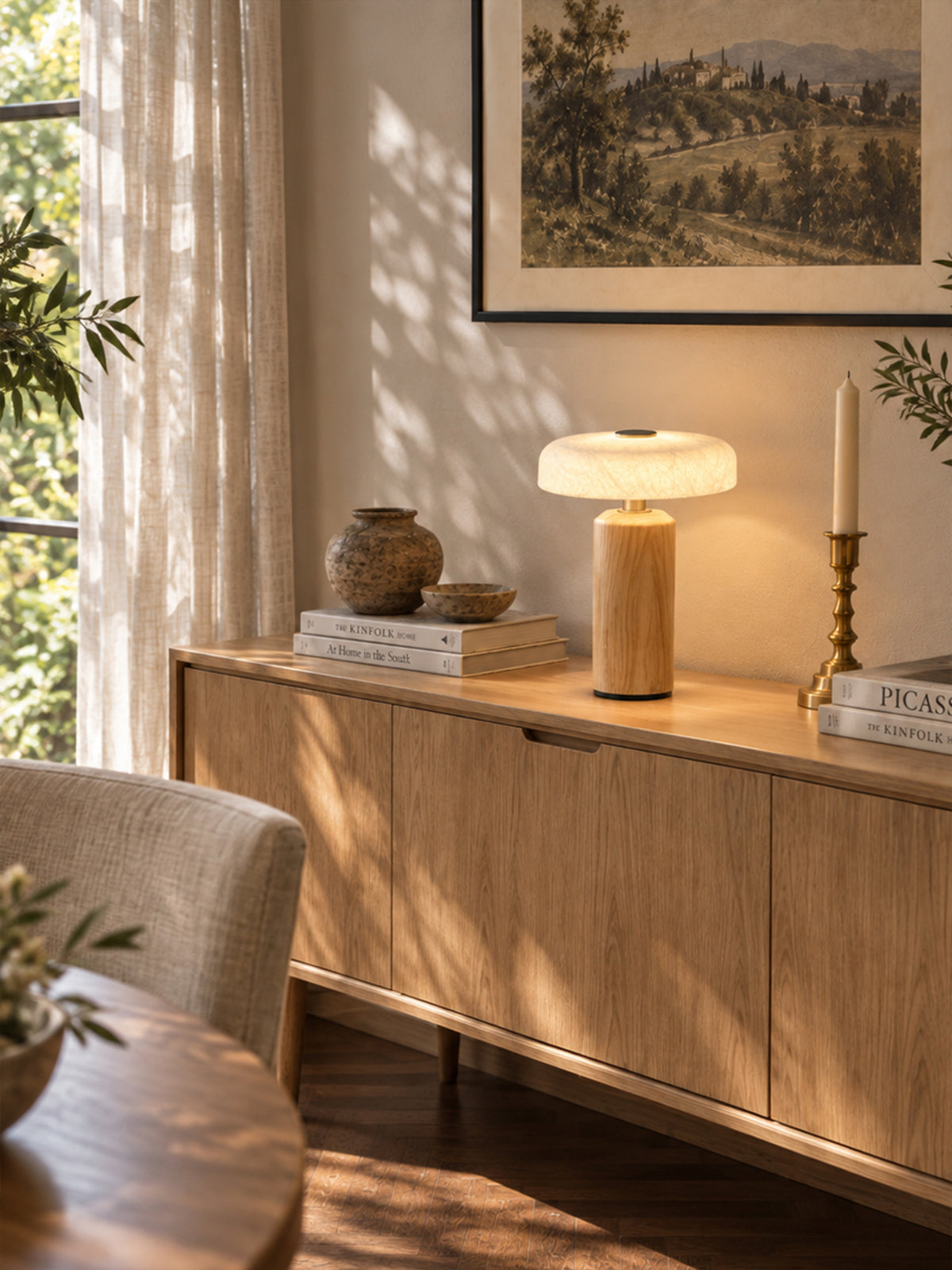 Tavellen natural ash table lamp in the supplier original console scene