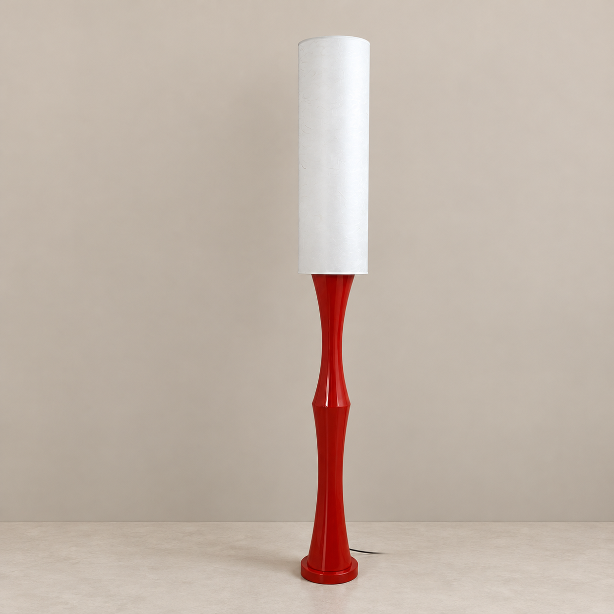 Tavrane red ash wood and fabric floor lamp, hero, light off