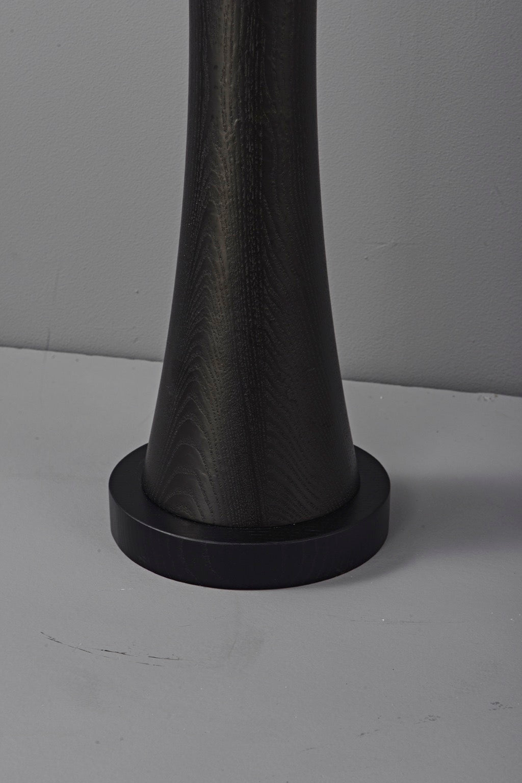 Tavrane black ash wood and fabric floor lamp, detail, light off