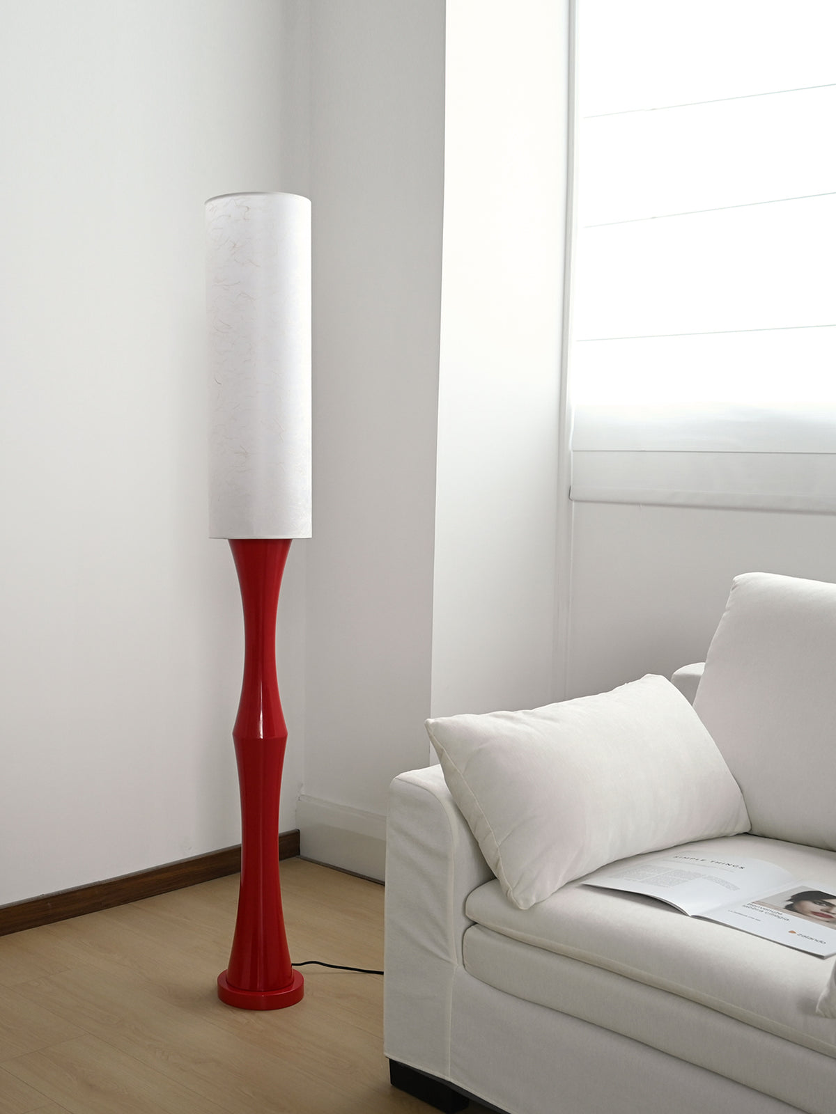 Tavrane red ash wood and fabric floor lamp, source scene