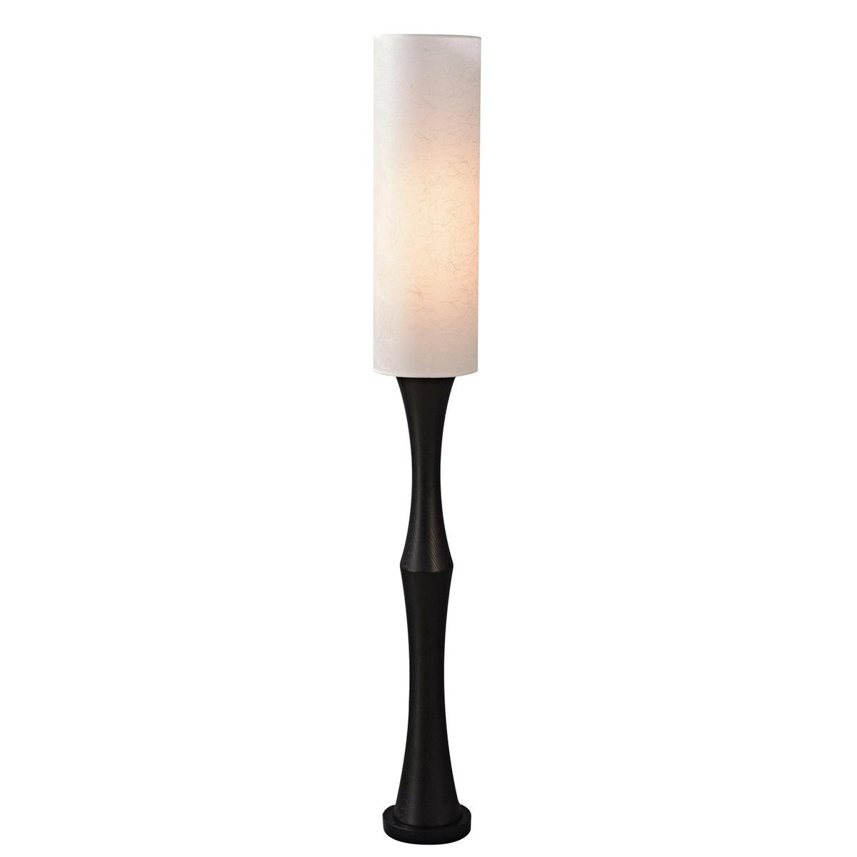 Tavrane black ash wood and fabric floor lamp, white variant