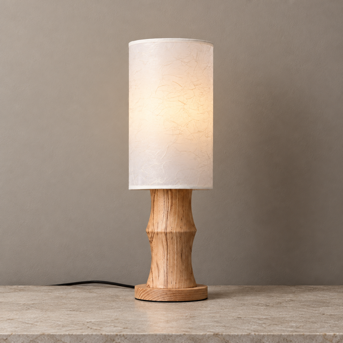 Tavrane natural ash wood and fabric table lamp, hero