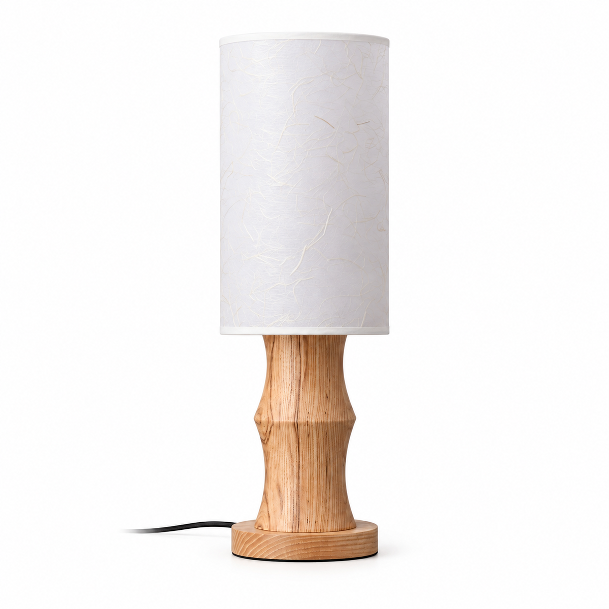 Tavrane natural ash wood and fabric table lamp, white variant