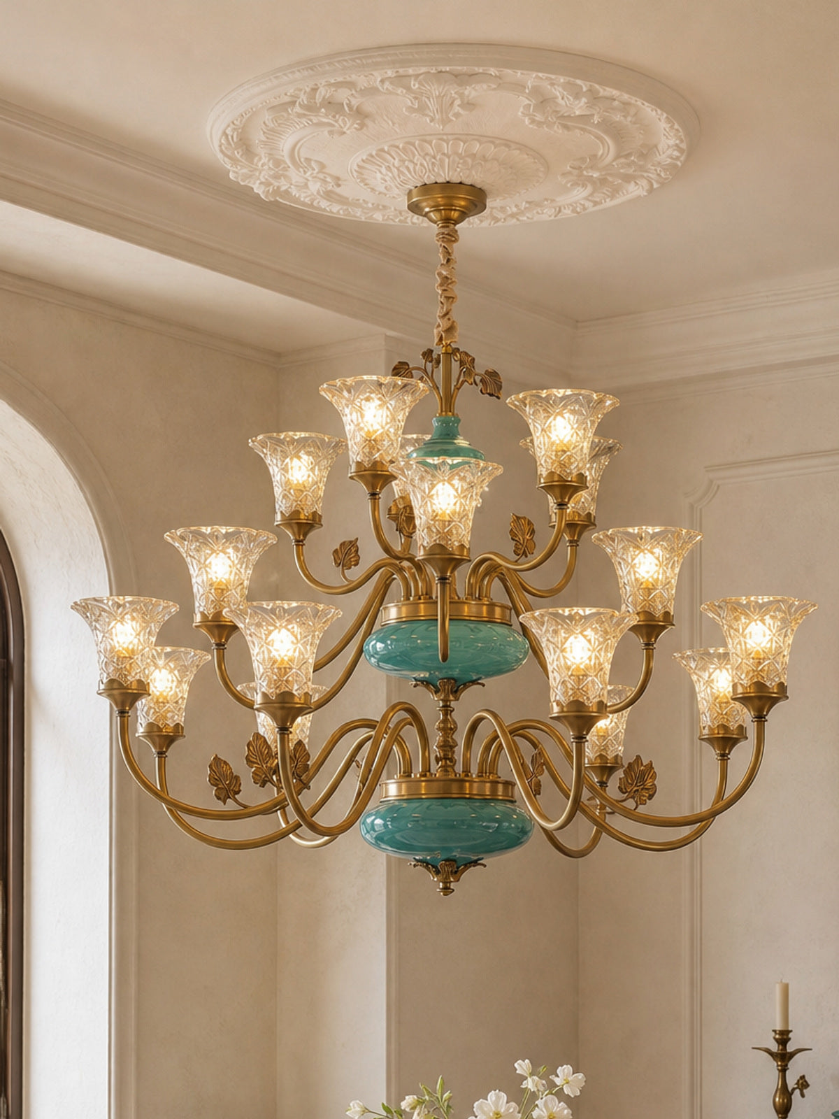 Turquoise Blue Ceramic Two-Tier Chandelier — desktop collection card lifestyle image