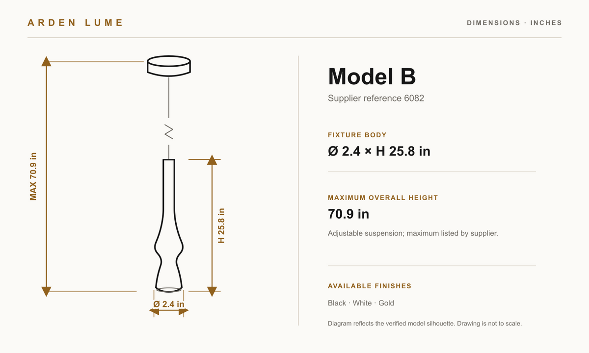 Torvelle Model B technical dimensions — 2.4 inch diameter, 25.8 inch body height
