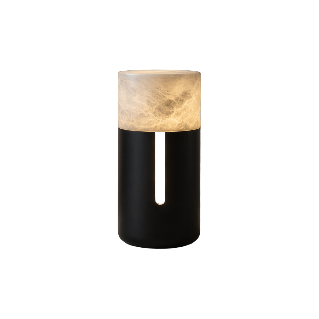 Modern Alabaster Jules Table Lamp in Matte Black — complete product view on a pure white background