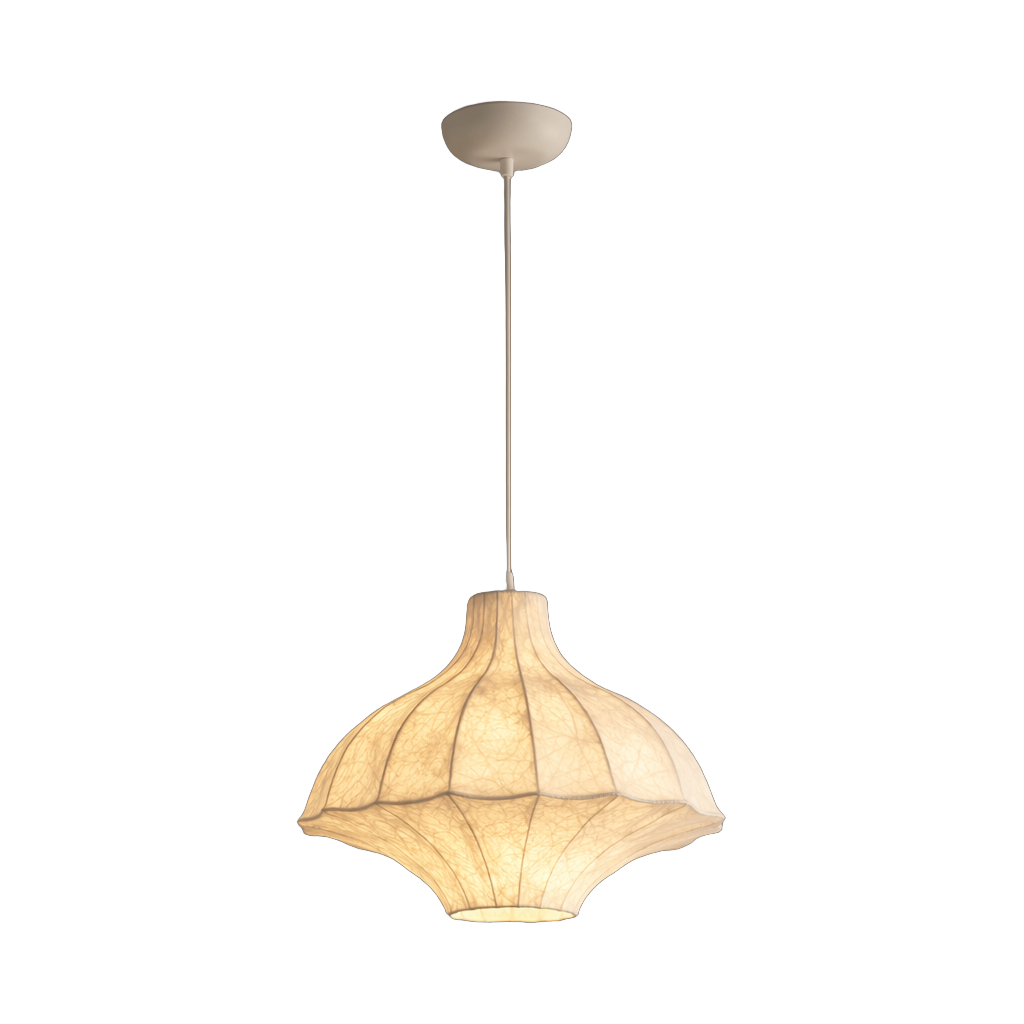Handmade Mulberry Silk Lotus Pendant Light in White — complete product view on a pure white background