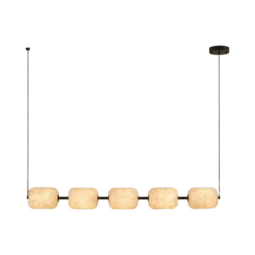 Modern Mulberry Silk Linear Pendant Light in White and Black — complete product view on a pure white background