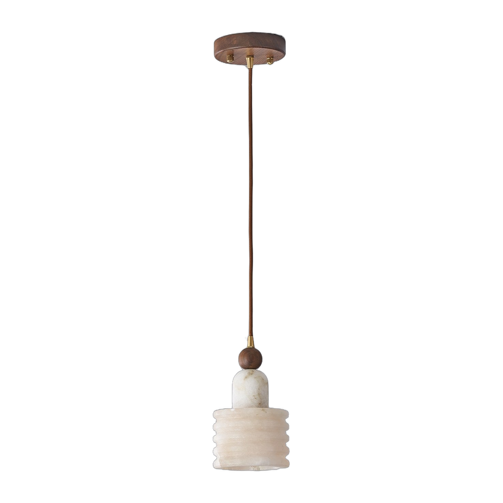 Alabaster and Walnut Single Pendant Light — complete product view on a pure white background