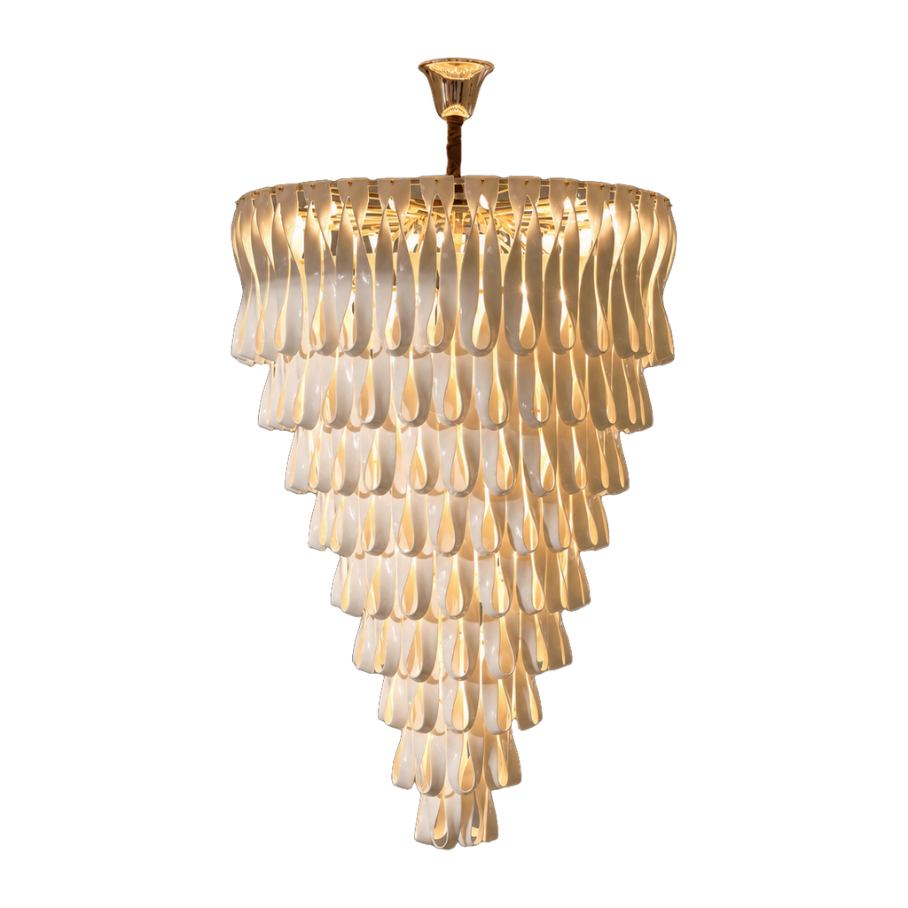 Ondavelle Ivory Ceramic Ribbon Grand Chandelier — complete product view on a pure white background