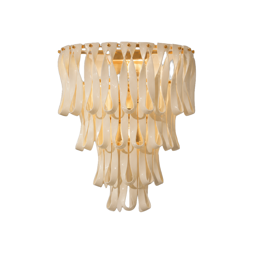 Ondavelle Ivory Ceramic Ribbon Wall Sconce — complete product view on a pure white background