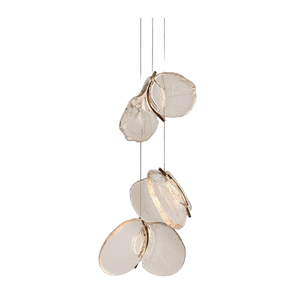Clear Blown Glass Petal Cascade Chandelier — complete product view on a pure white background