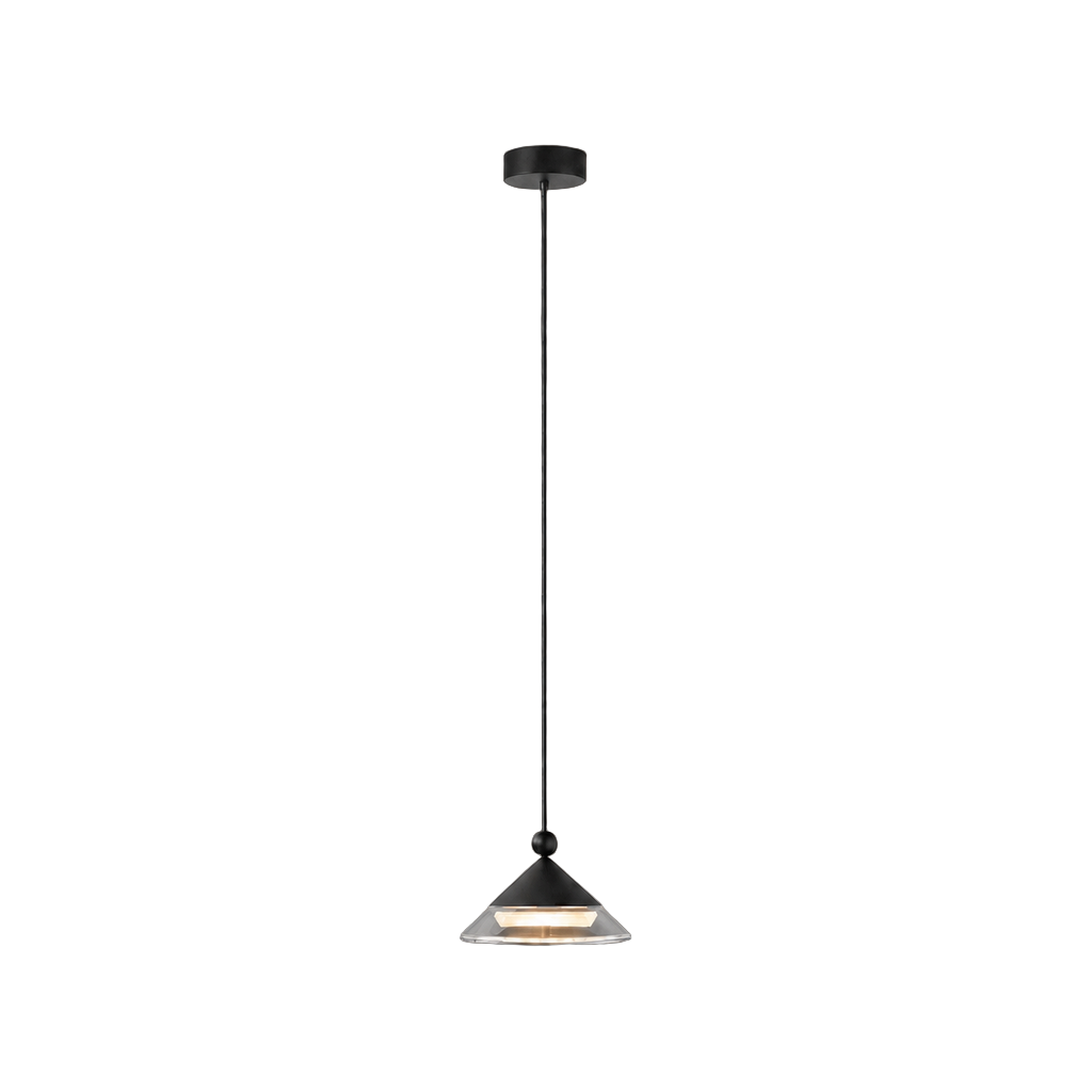 Geometric Black Aluminum and Clear Glass Pendant Light — complete product view on a pure white background