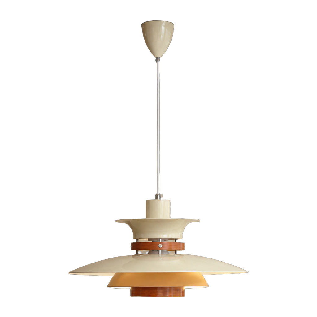 Layered Aluminum and Walnut Pendant Light — complete product view on a pure white background