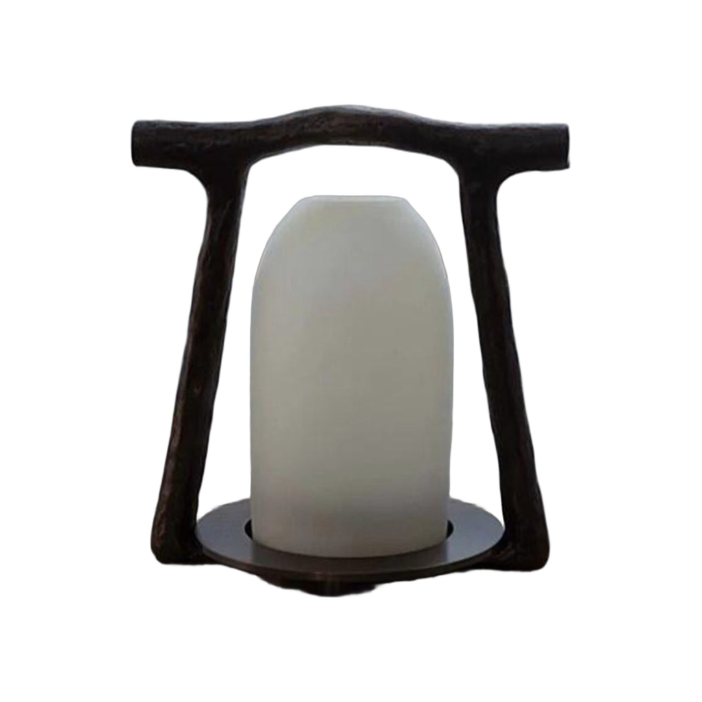 Sculptural Alabaster and Cast Brass Table Lamp — complete product view on a pure white background