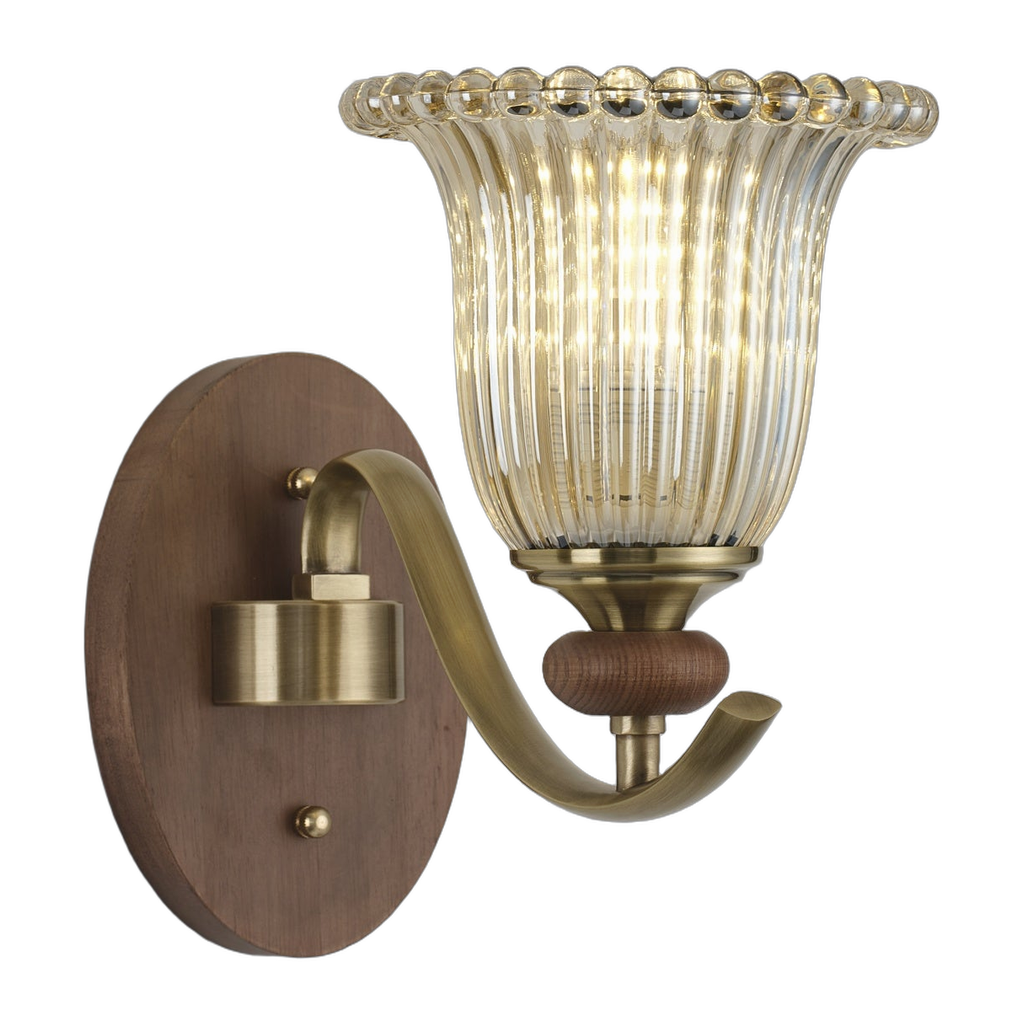 Tullienne Ribbed Tulip Glass and Wood Wall Sconce — complete product view on a pure white background