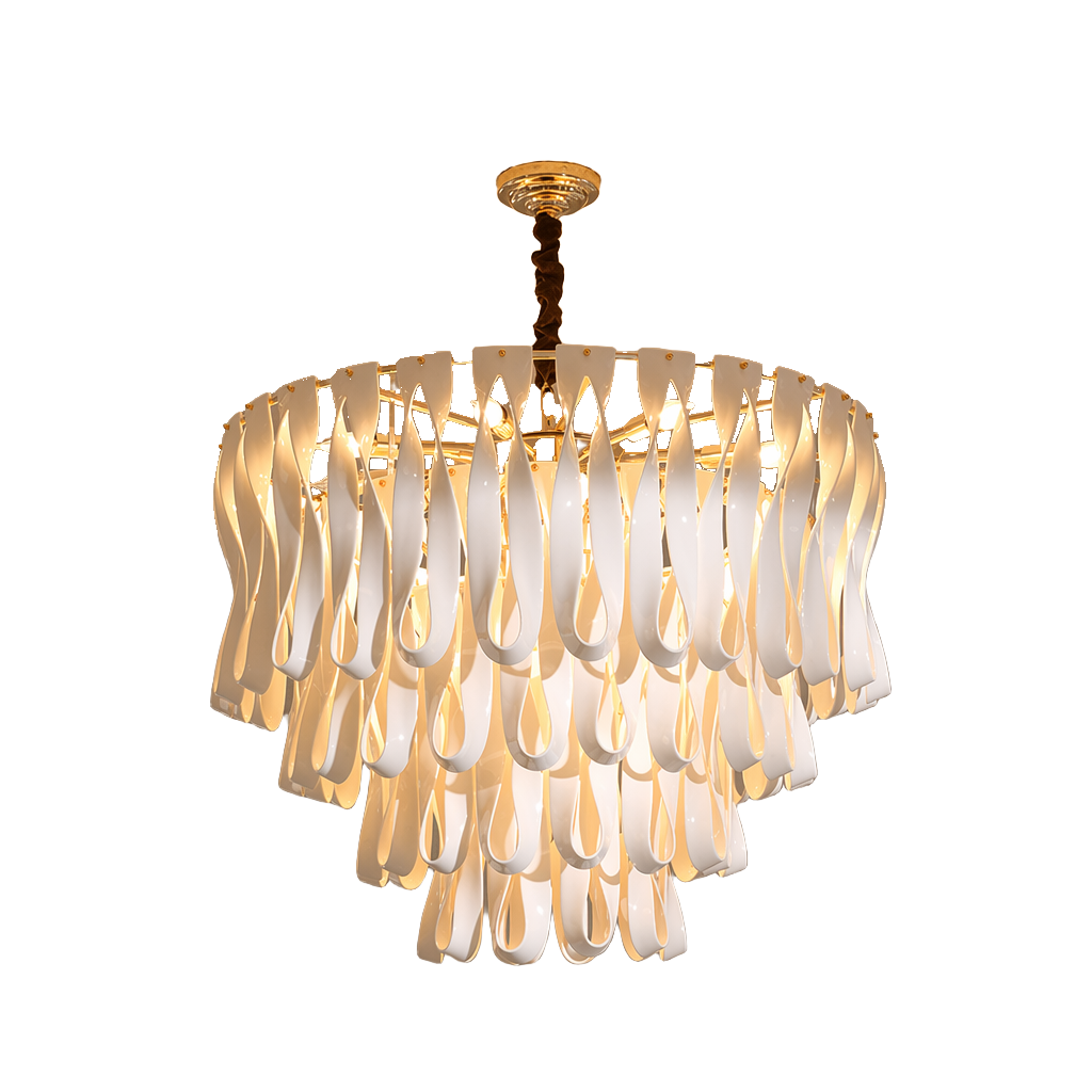 Ondavelle Ivory Ceramic Ribbon Round Chandelier — complete product view on a pure white background