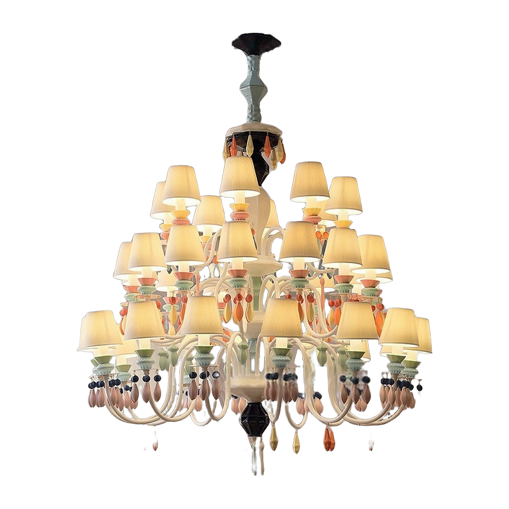 Pastel Ceramic Triple-Tier Grand Chandelier — complete product view on a pure white background