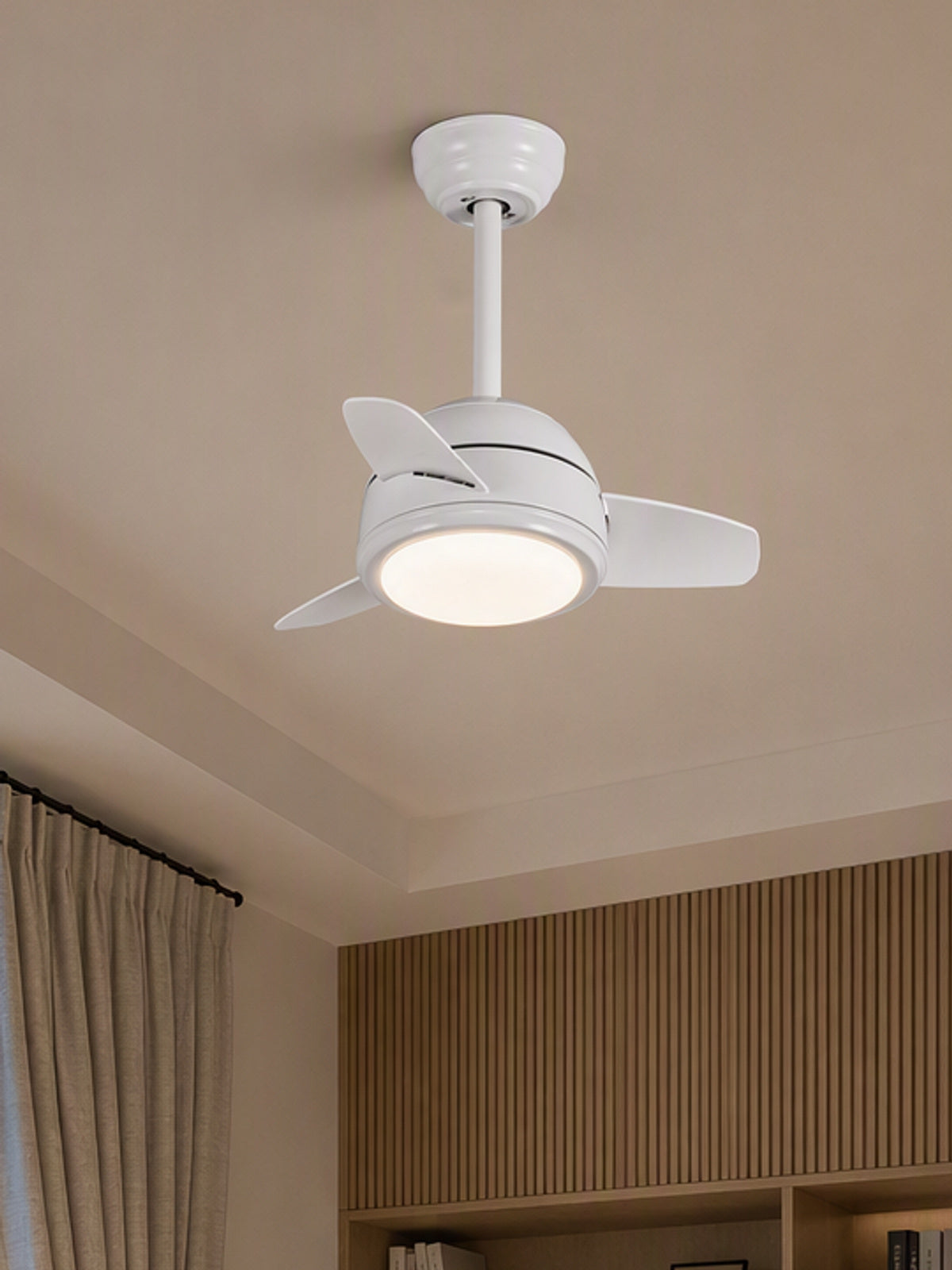 White Compact Ceiling Fan with Light - FAN930-01 — desktop collection card lifestyle image