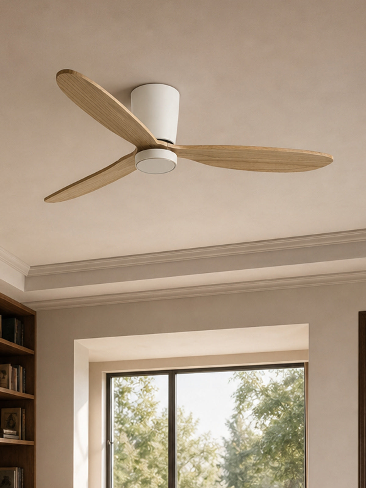 White and Natural Wood Low-Profile Ceiling Fan with Light - FAN923-B-03 — desktop collection card lifestyle image