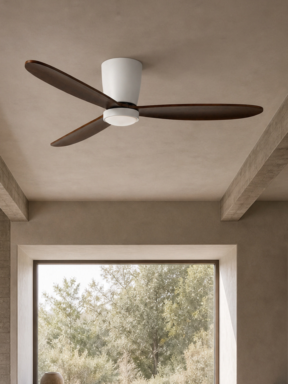 White and Walnut Low-Profile Ceiling Fan with Light - FAN923-B-04 — desktop collection card lifestyle image