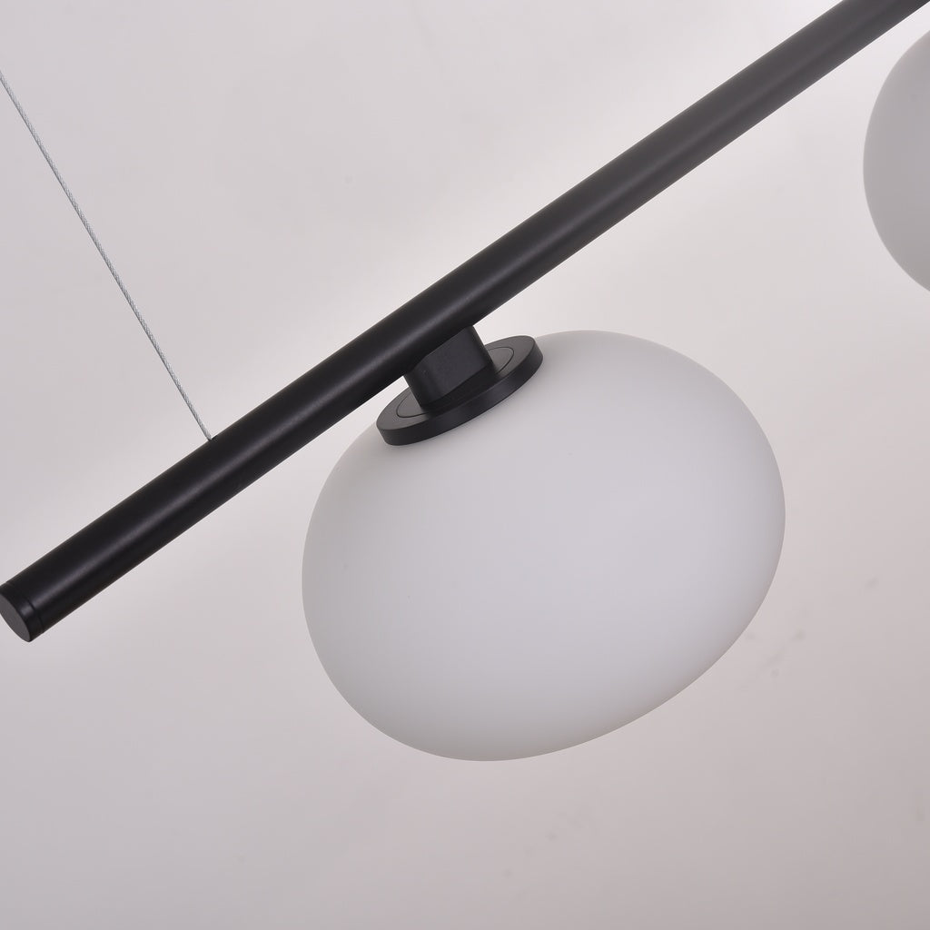 Black pendant glass globe and rail connection, light off