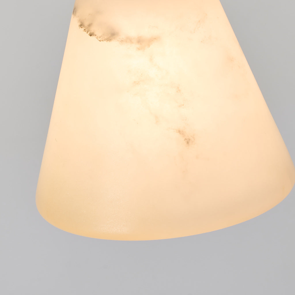 Actual alabaster mineral veining and warm translucency detail on Ashalune pendant